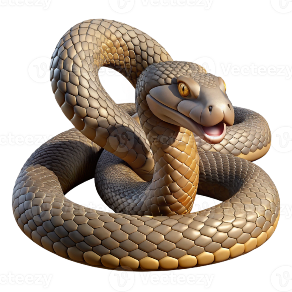 stunning vintage A coiled rattlesnake, detailed scales and menacing pose, dimly lit, realistic style high resolution png