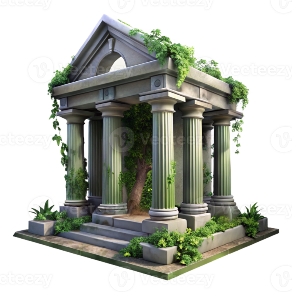 magnificent artistic A crumbling ancient temple overgrown with vines, soft, diffused lighting, mystical, detailed png