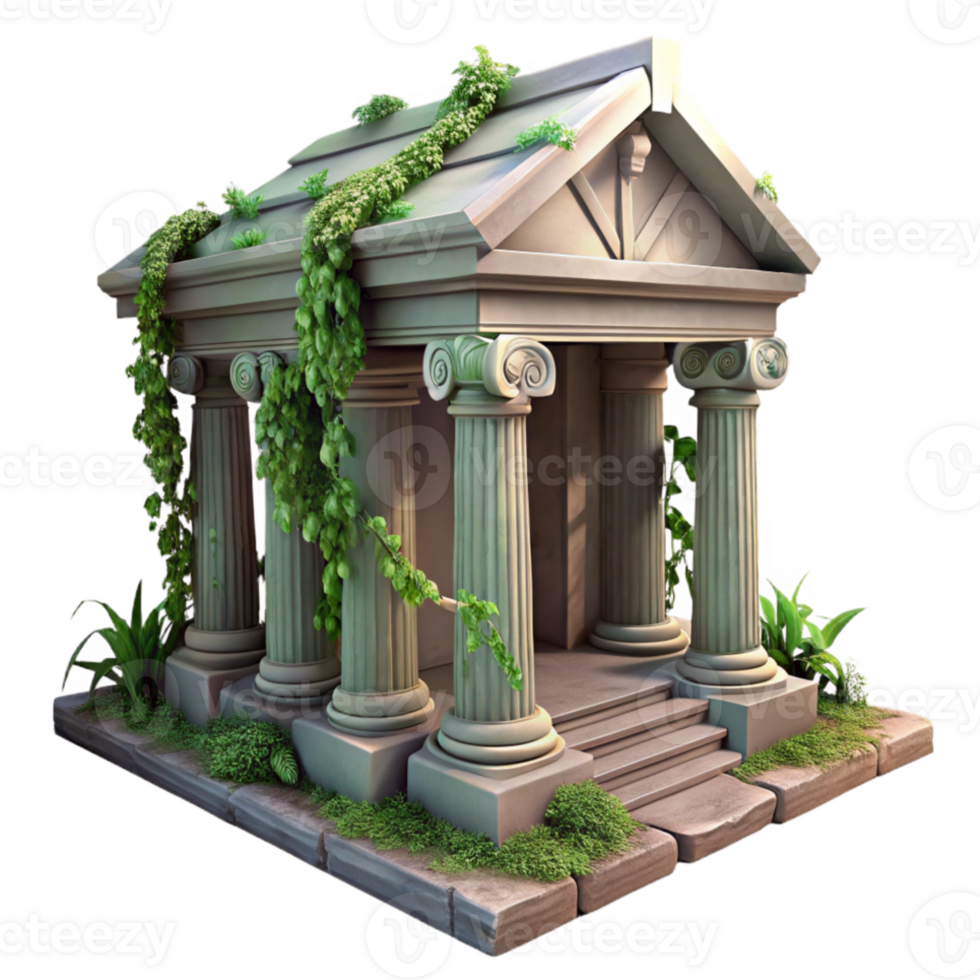 magnificent creative A crumbling ancient temple overgrown with vines, soft, diffused lighting, mystical, premium png