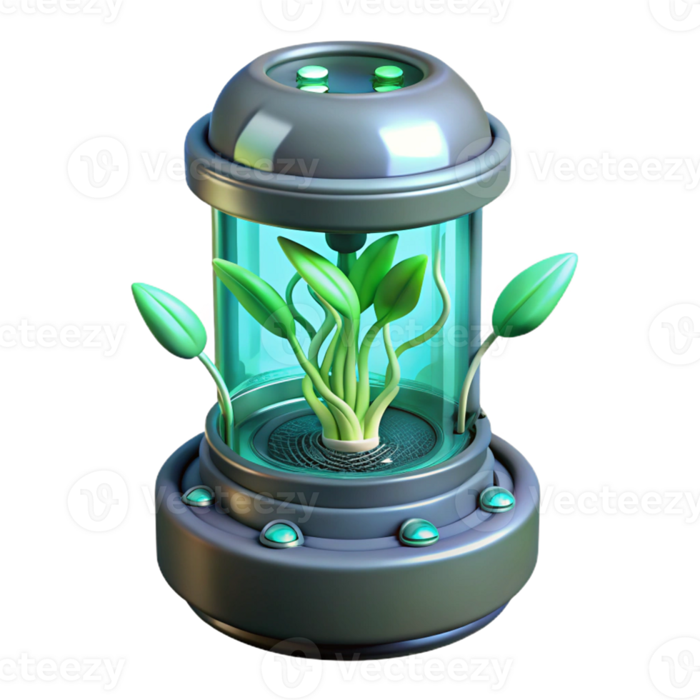 dramatic artistic A genetically engineered alien plant, with pulsating bioluminescent veins, growing in a futuristic hydroponic chamber. Ethereal lighting, bio-art style high quality png
