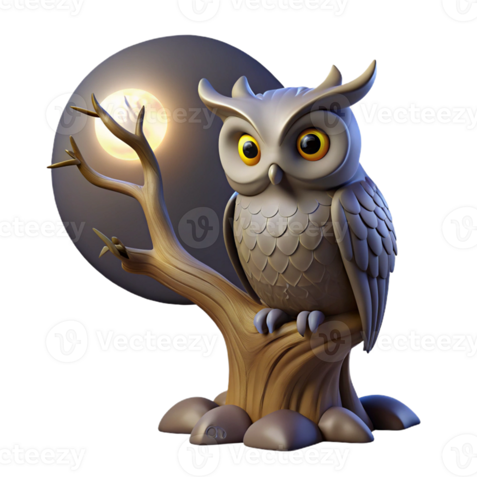 impressive artistic A wise old owl perched on an ancient oak tree, moonlight illuminating its feathers, gothic style 4K png