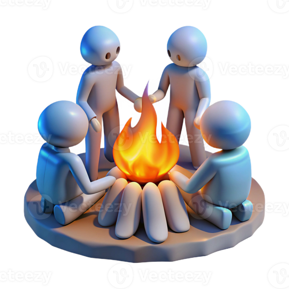 extraordinary classic A group of emaciated humans huddled around a flickering fire, cool blue lighting, gritty realistic style original png