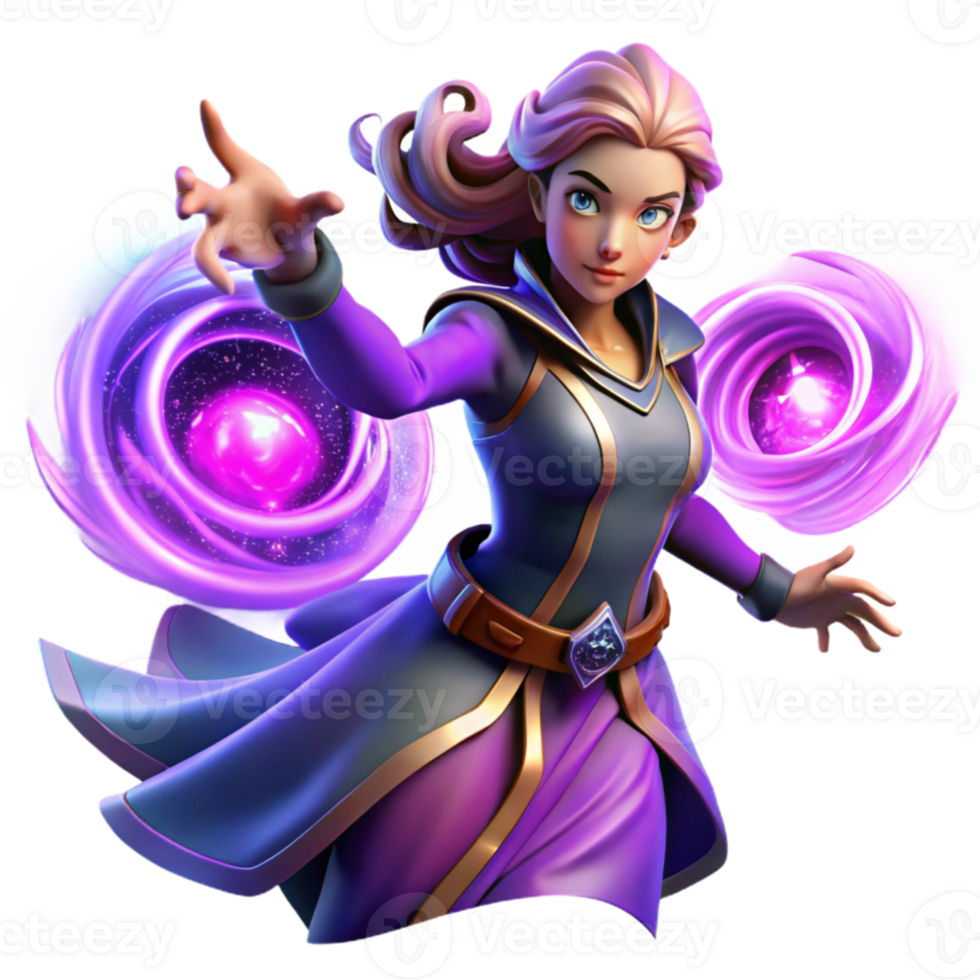 wonderful contemporary A powerful sorceress conjuring a swirling vortex of arcane energy, vibrant neon colors, dynamic lighting. Comic book art style detailed png