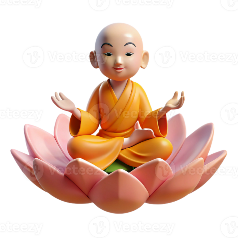 stunning creative A serene meditating monk levitating above a lotus flower, soft, ethereal light. Spiritual art style authentic png