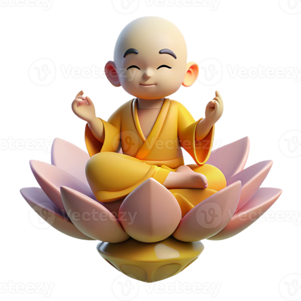 stunning vintage A serene meditating monk levitating above a lotus flower, soft, ethereal light. Spiritual art style 4K png