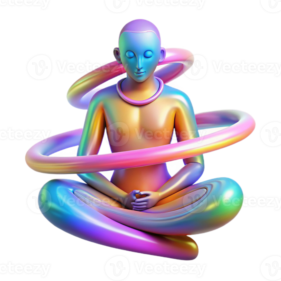 serene classic A serene meditating figure surrounded by a halo of swirling, multicolored energy, psychedelic art style authentic png