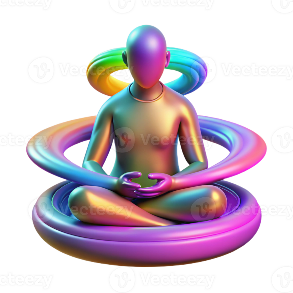 wonderful vintage A serene meditating figure surrounded by a halo of swirling, multicolored energy, psychedelic art style 4K png