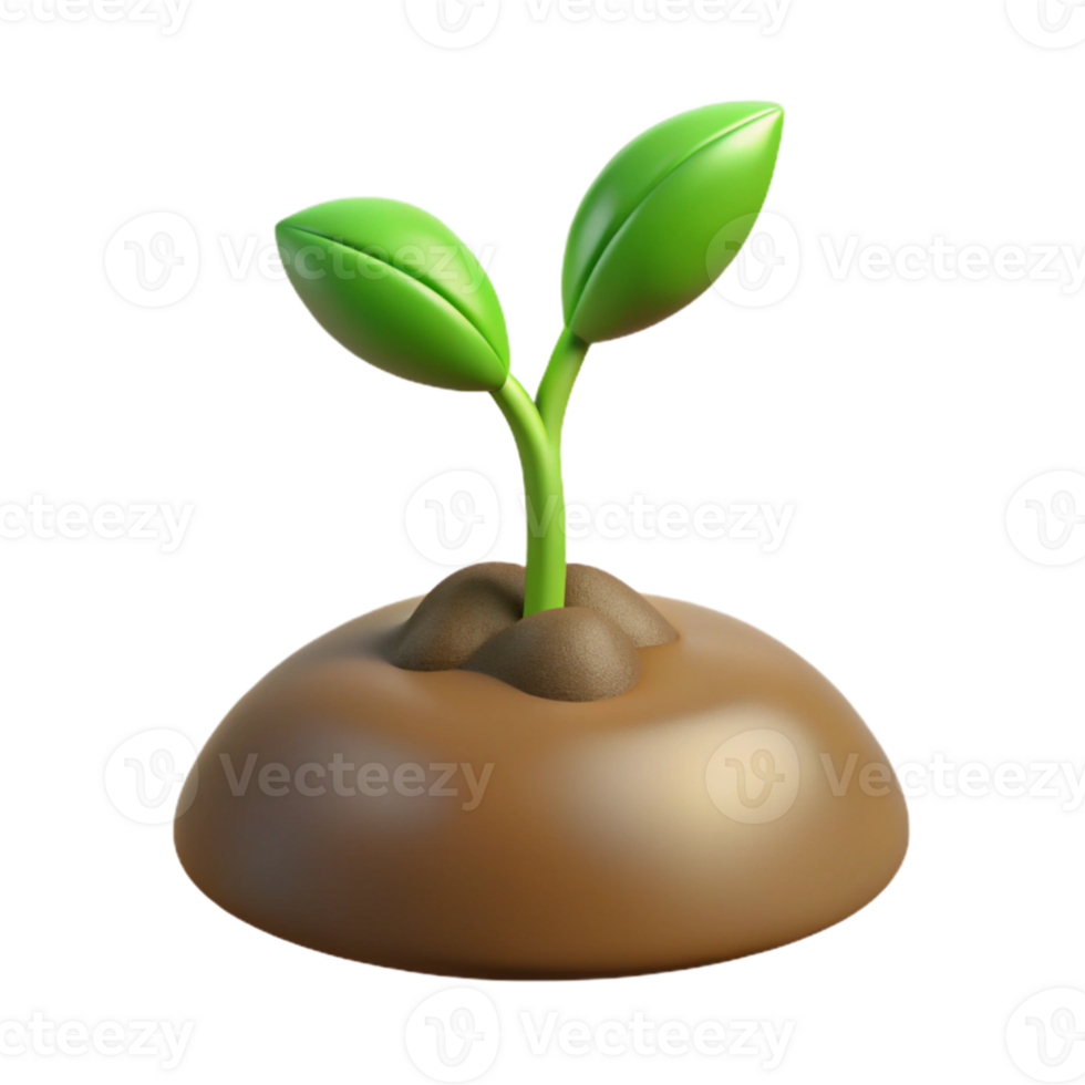 serene creative A sprouting seedling pushing through rich soil, close-up, earth tones, realistic rendering, genuine png