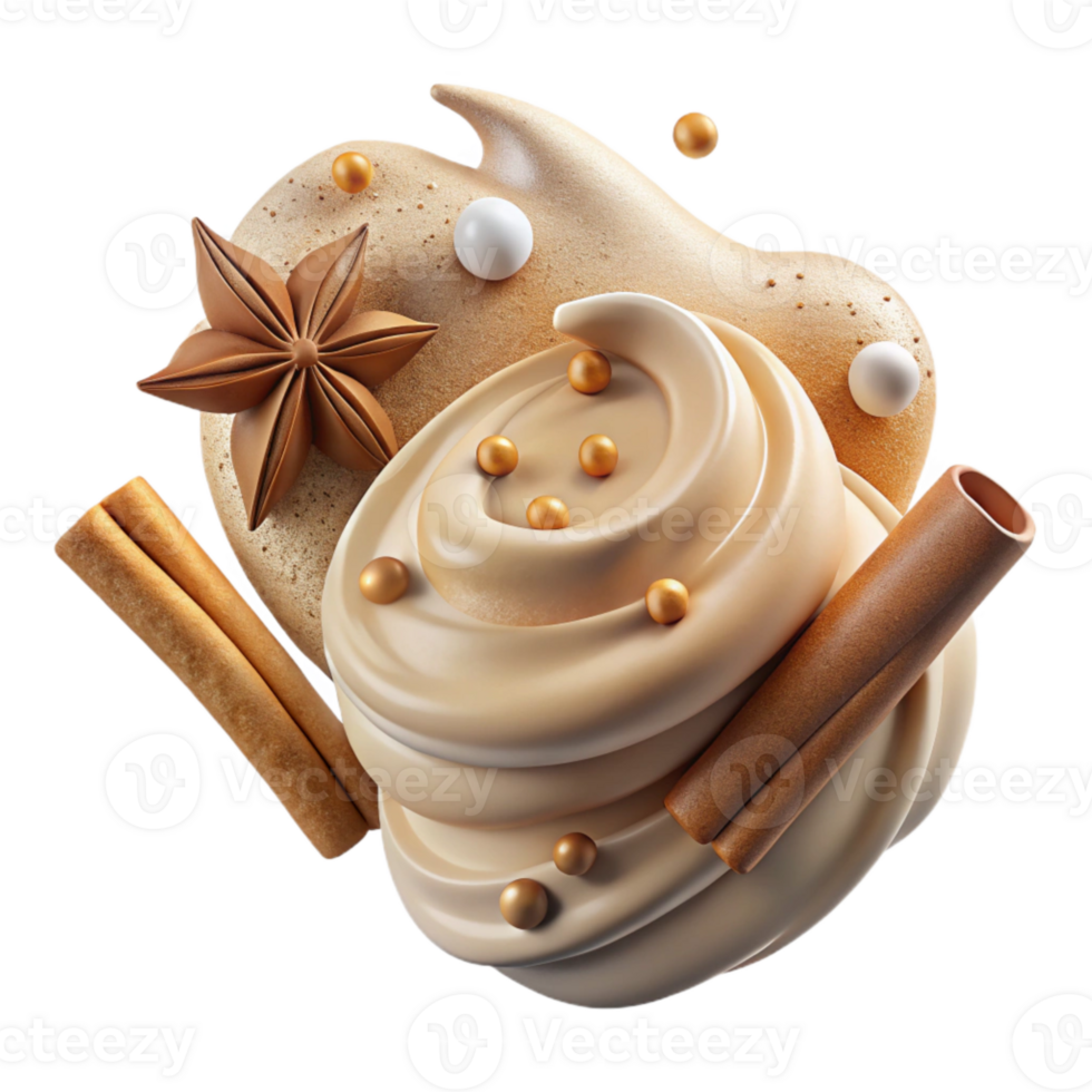 elegant contemporary Cream Texture with Cinnamon Isolated for Baking Graphics premium png