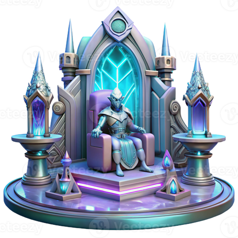elegant traditional A futuristic throne room, with holographic displays and intricate carvings, occupied by a powerful alien ruler. Grand, opulent lighting, detailed architecture genuine png