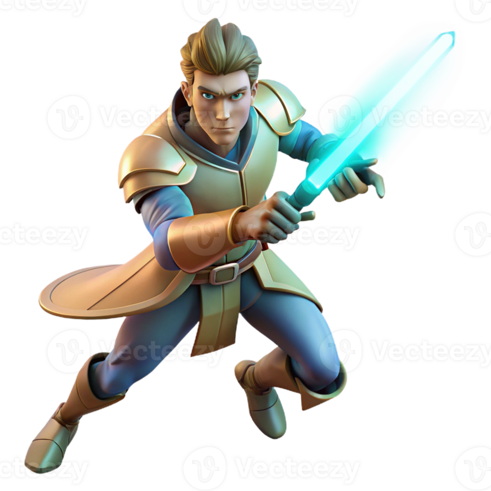 vibrant minimalist A powerful warrior wields a glowing energy sword, ready for battle. Dramatic lighting from above. Shonen anime style exclusive png