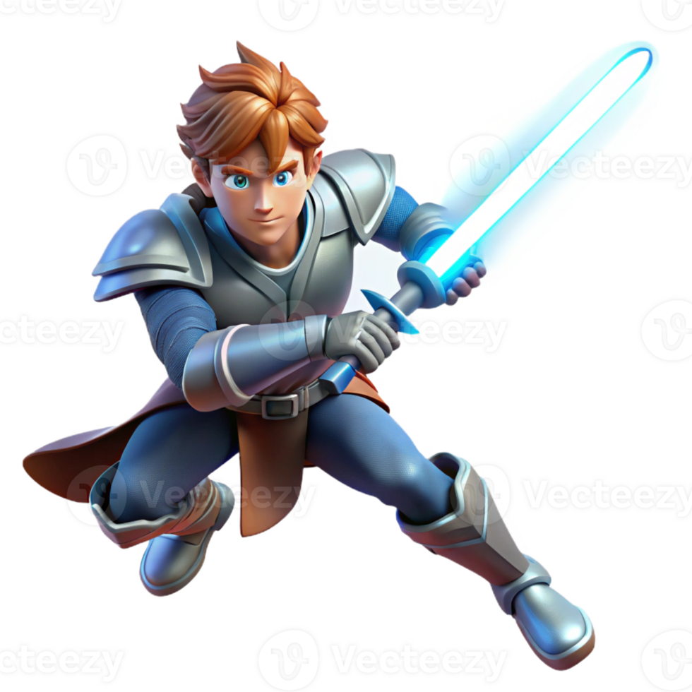 magnificent minimalist A powerful warrior wields a glowing energy sword, ready for battle. Dramatic lighting from above. Shonen anime style detailed png