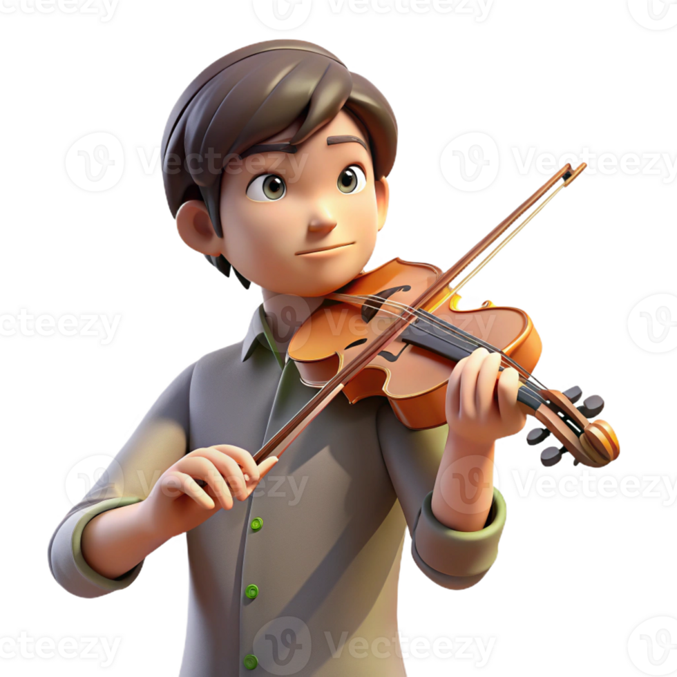dramatic modern A young musician plays a soulful melody on a violin. Soft, spotlight lighting. Music anime style premium png