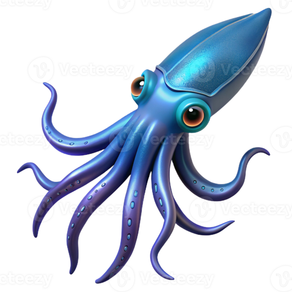 serene traditional A giant squid swimming through the deep ocean, bioluminescent details, dark background removed, deep sea exploration style premium png
