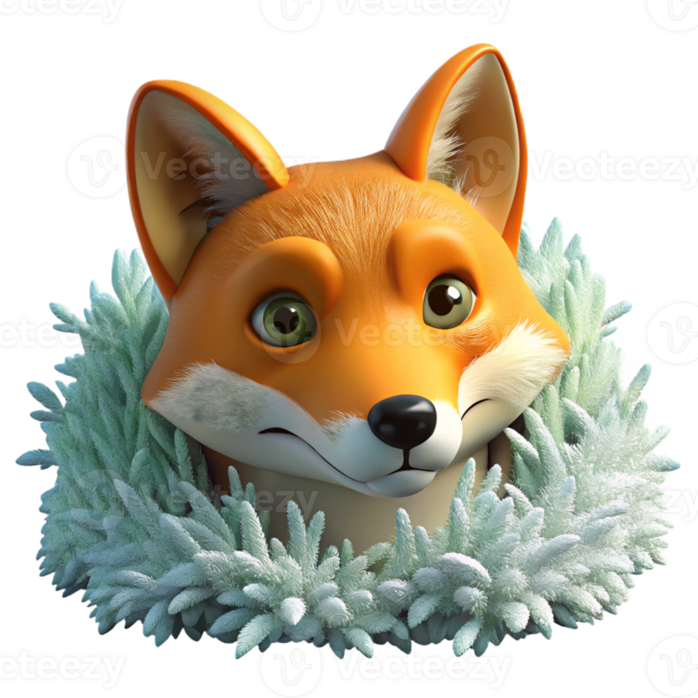 extraordinary rustic A sly fox peering out from behind a snow-covered bush, winter landscape background removed, wildlife art style exclusive png