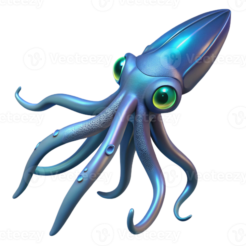 elegant minimalist A giant squid swimming through the deep ocean, bioluminescent details, dark background removed, deep sea exploration style 4K png
