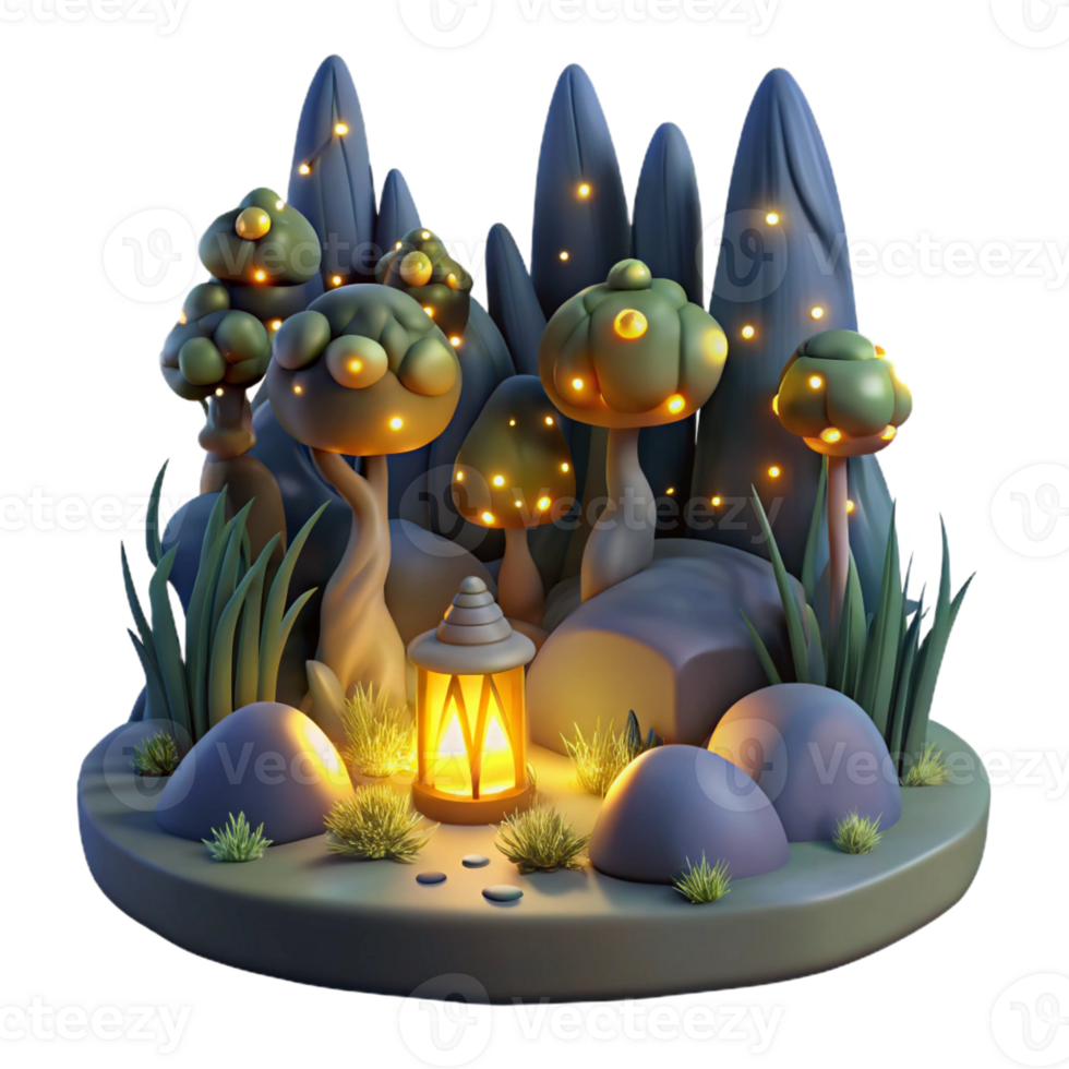 serene modern A group of fireflies illuminating a dark forest, magical lighting, fantasy art style authentic png