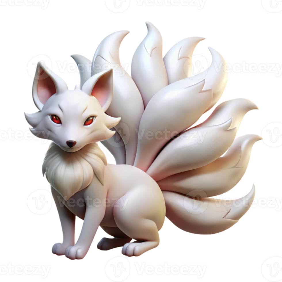 impressive abstract A serene kitsune with nine flowing tails, basking in the moonlight, its fur shimmering with an ethereal glow. Japanese folklore style genuine png