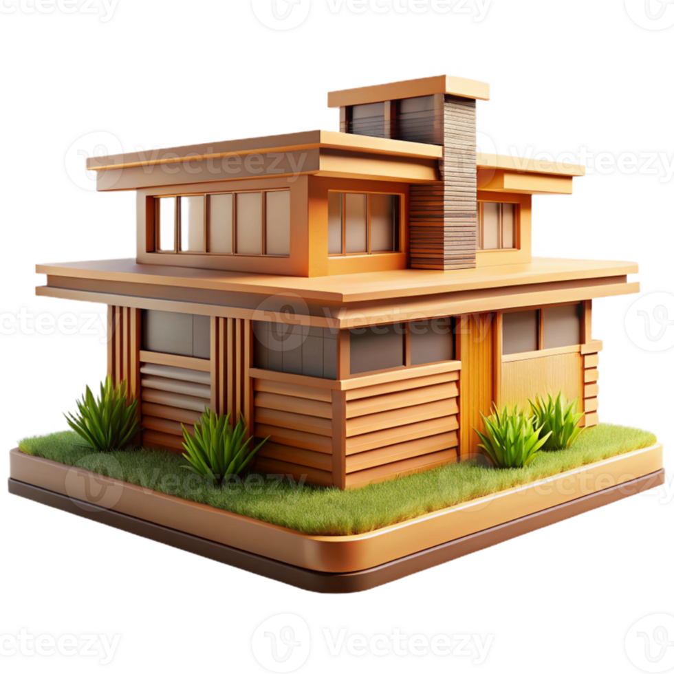 impressive rustic Frank Lloyd Wright inspired prairie house, horizontal lines, natural materials, integration with the landscape, warm natural light, original png