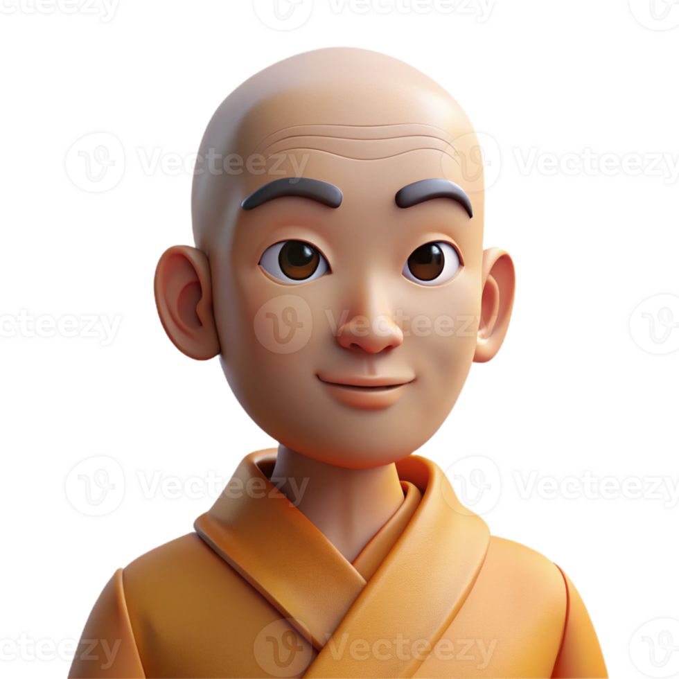 impressive artistic Portrait of a serene monk with a shaved head, a peaceful expression, wearing simple robes, lit by soft natural light, in the style of minimalist art 4K png