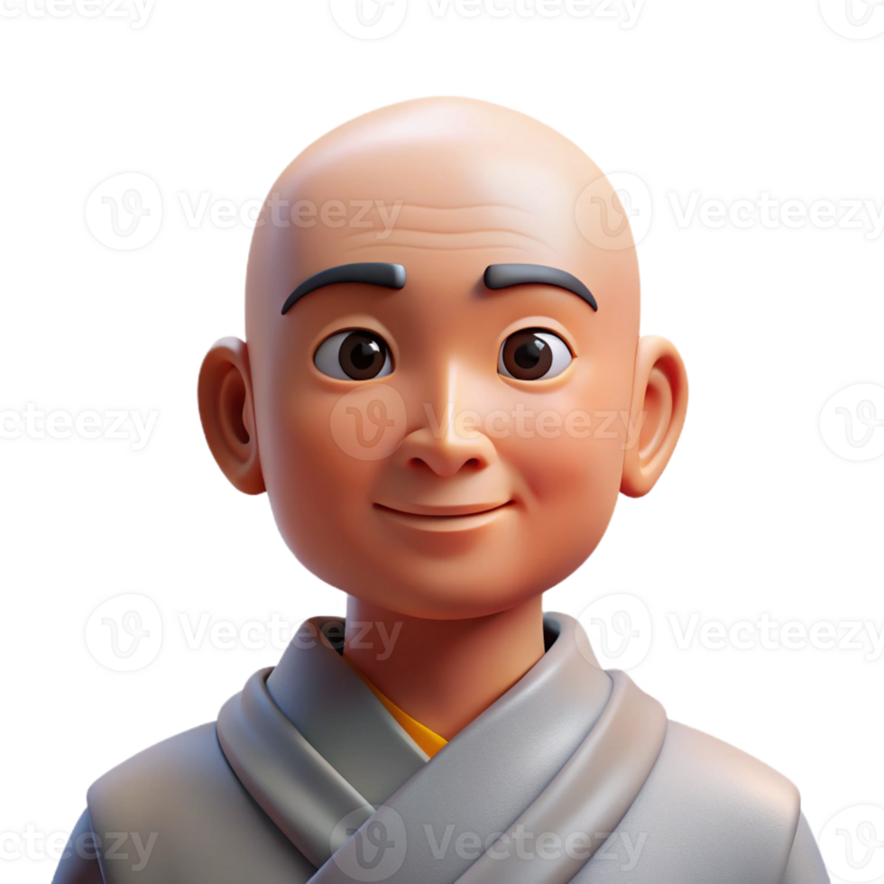 elegant rustic Portrait of a serene monk with a shaved head, a peaceful expression, wearing simple robes, lit by soft natural light, in the style of minimalist art high resolution png