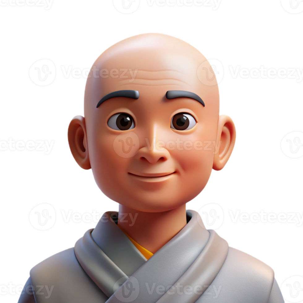 beautiful classic Portrait of a serene monk with a shaved head, a peaceful expression, wearing simple robes, lit by soft natural light, in the style of minimalist art high resolution png