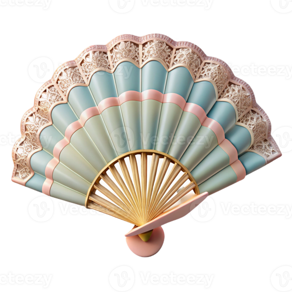 beautiful rustic A vintage hand fan with lace details, soft pastel colors, romantic style, soft natural lighting exclusive png