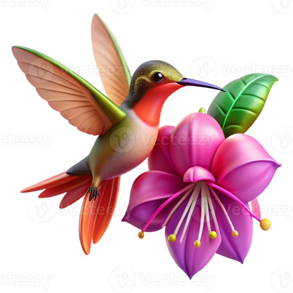 beautiful vintage A tiny hummingbird hovering near a vibrant fuchsia flower, dew-kissed petals, macro photography, natural lighting high resolution png