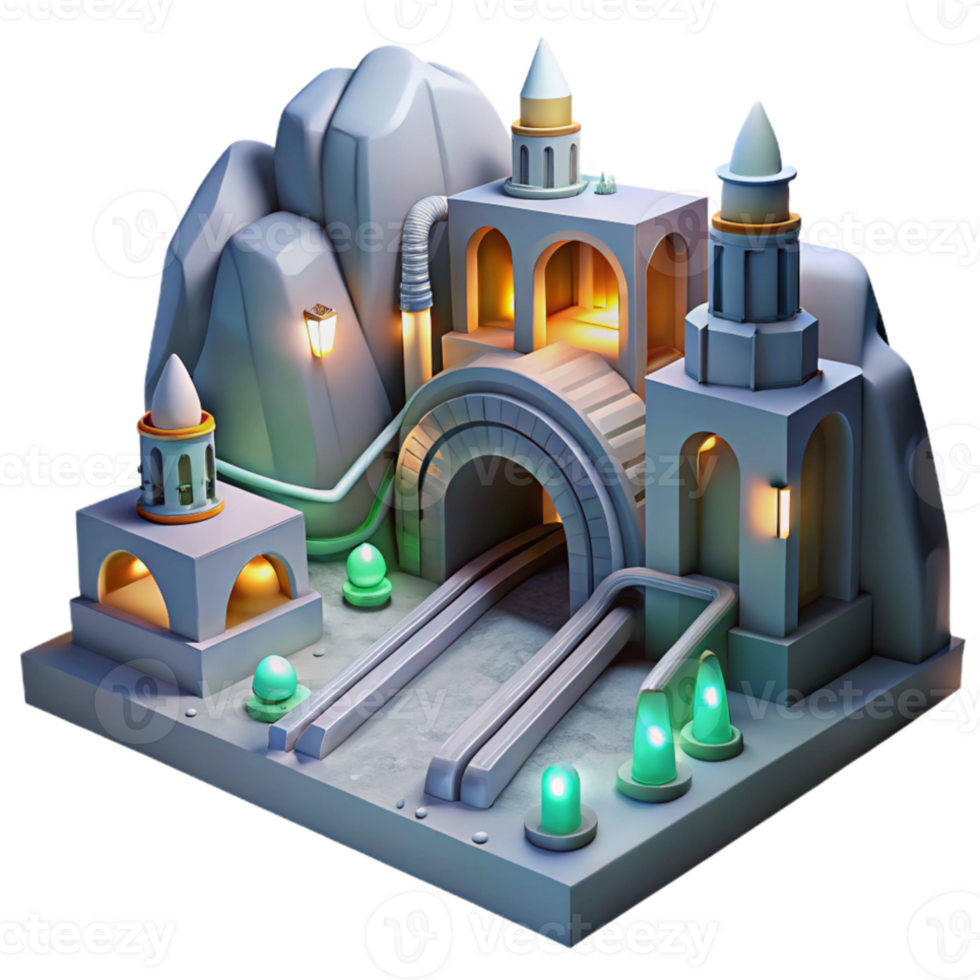 impressive contemporary Underground city, interconnected tunnels, artificial lighting, dystopian style high quality png