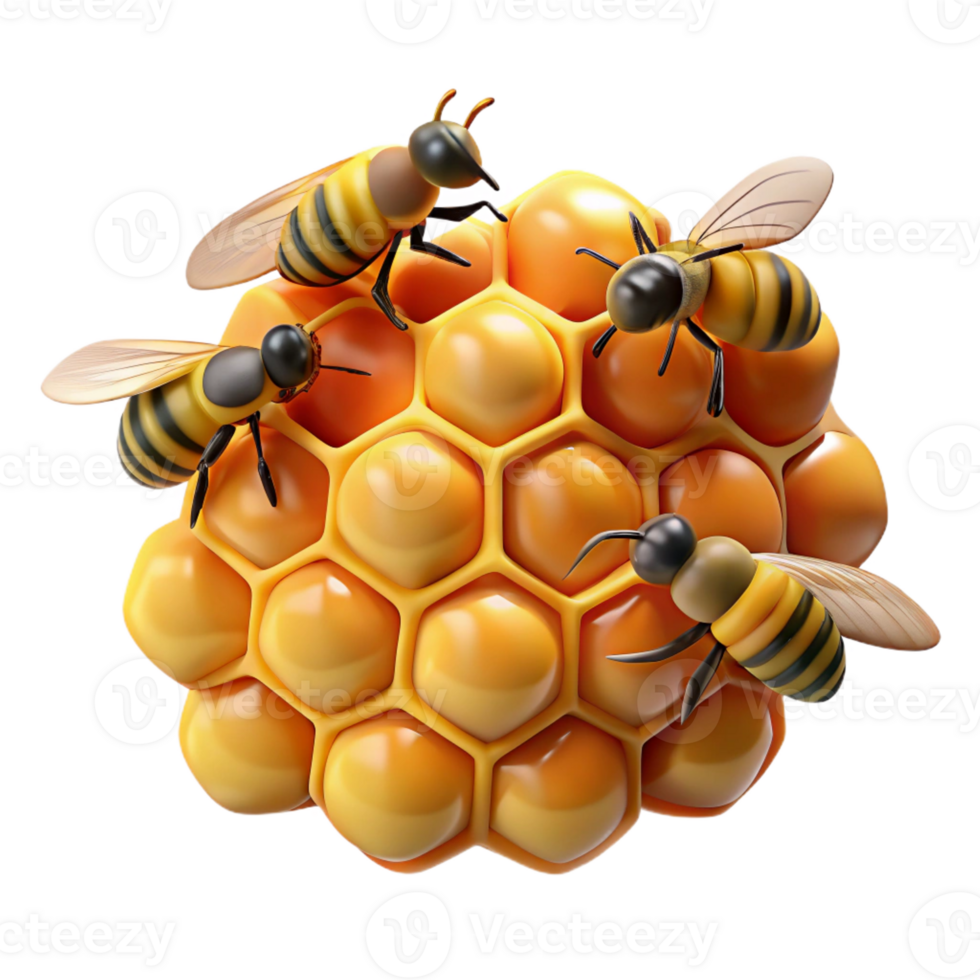 magnificent creative A swarm of bees buzzing around a honeycomb, close-up, macro photography style original png