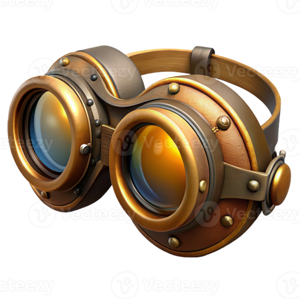 serene traditional A steampunk goggles with amber lenses and intricate brass frames, weathered texture, soft lighting, photorealistic authentic png