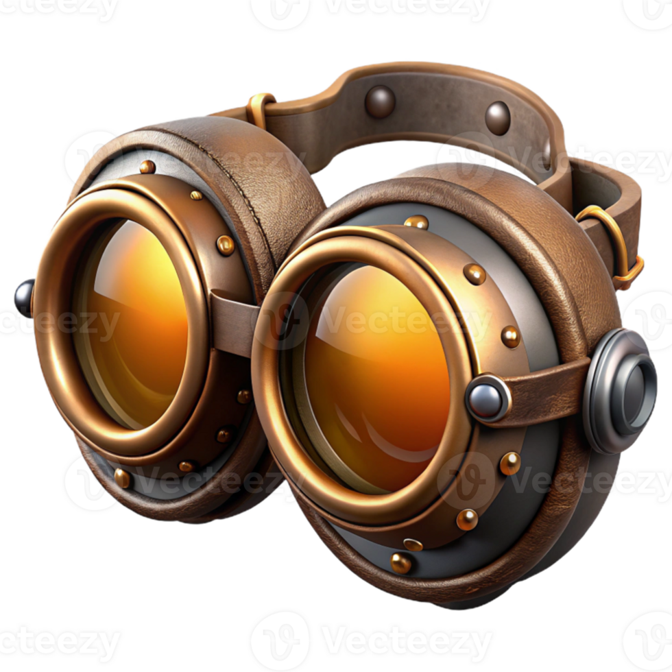 magnificent rustic A steampunk goggles with amber lenses and intricate brass frames, weathered texture, soft lighting, photorealistic original png