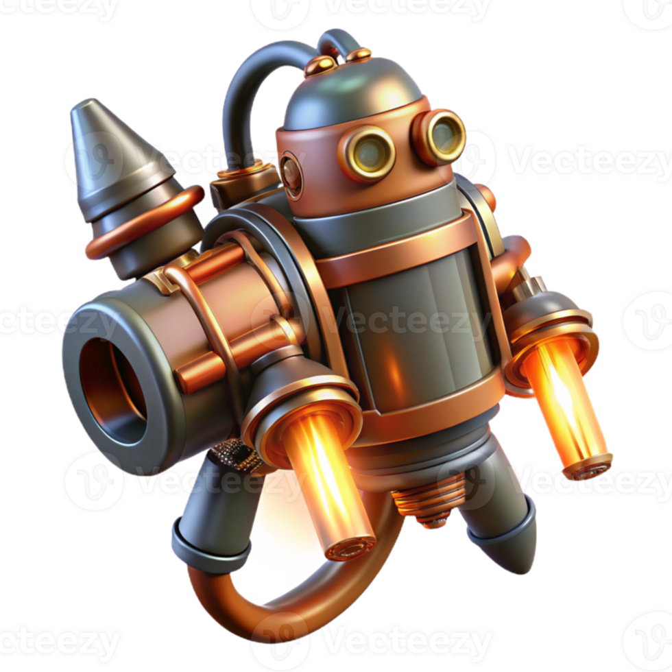beautiful abstract A steampunk jetpack with copper pipes and glowing thrusters, dynamic pose, action lighting, concept art genuine png