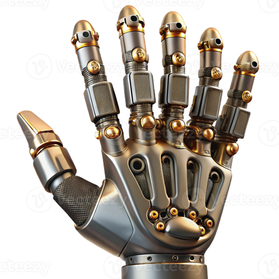 stunning creative A steampunk robotic hand with articulated fingers and intricate wiring, metallic texture, dramatic lighting high resolution png