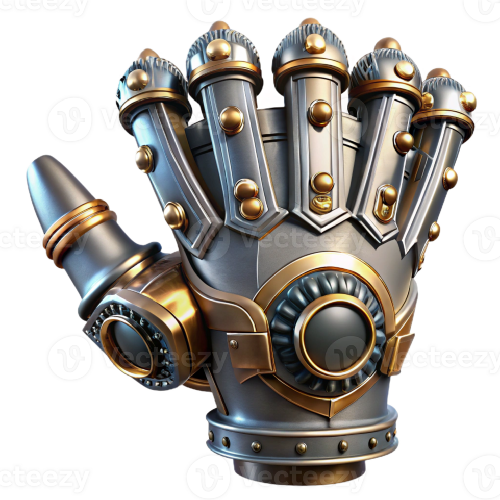 magnificent classic A steampunk gauntlet with intricate gears, pistons, and sharp claws, metallic reflections, dramatic lighting original png