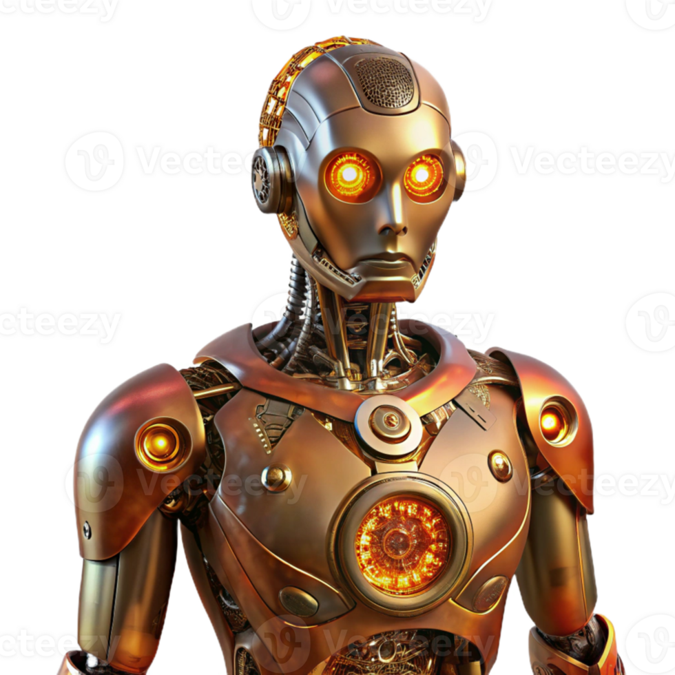 serene minimalist A humanoid robot with intricate clockwork mechanisms visible beneath its transparent skin, illuminated by warm, steampunk-inspired lighting. Style Steampunk detailed png