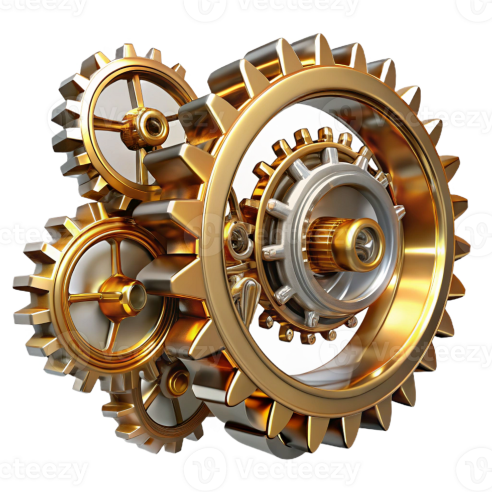 stunning artistic Steampunk gears interconnected, intricate clockwork mechanism, metallic reflections, studio lighting detailed png