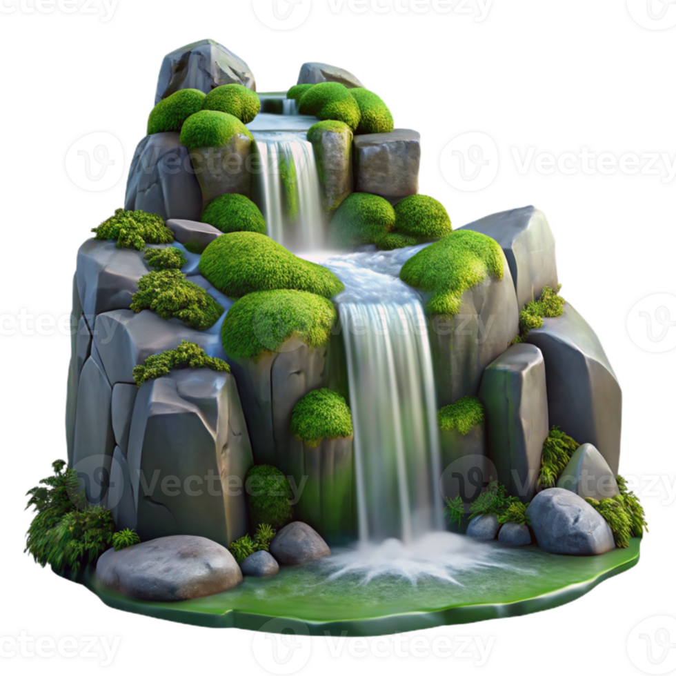 elegant rustic A cascading waterfall flowing over smooth, moss-covered rocks, long exposure photography, serene atmosphere original png