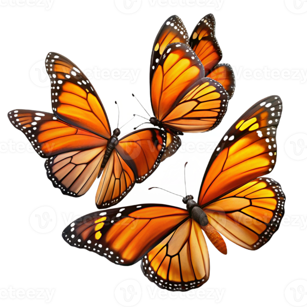 vibrant traditional A group of Monarch butterflies migrating, sunlit wings, vibrant colors, nature documentary style authentic png