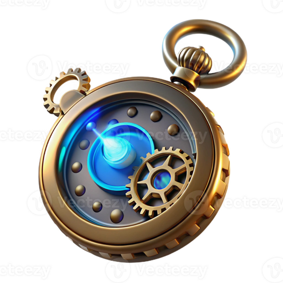 vibrant abstract A steampunk pocket watch, intricate gears and cogs, roman numerals, glowing blue energy core, close-up, ray tracing, octane render 4K png