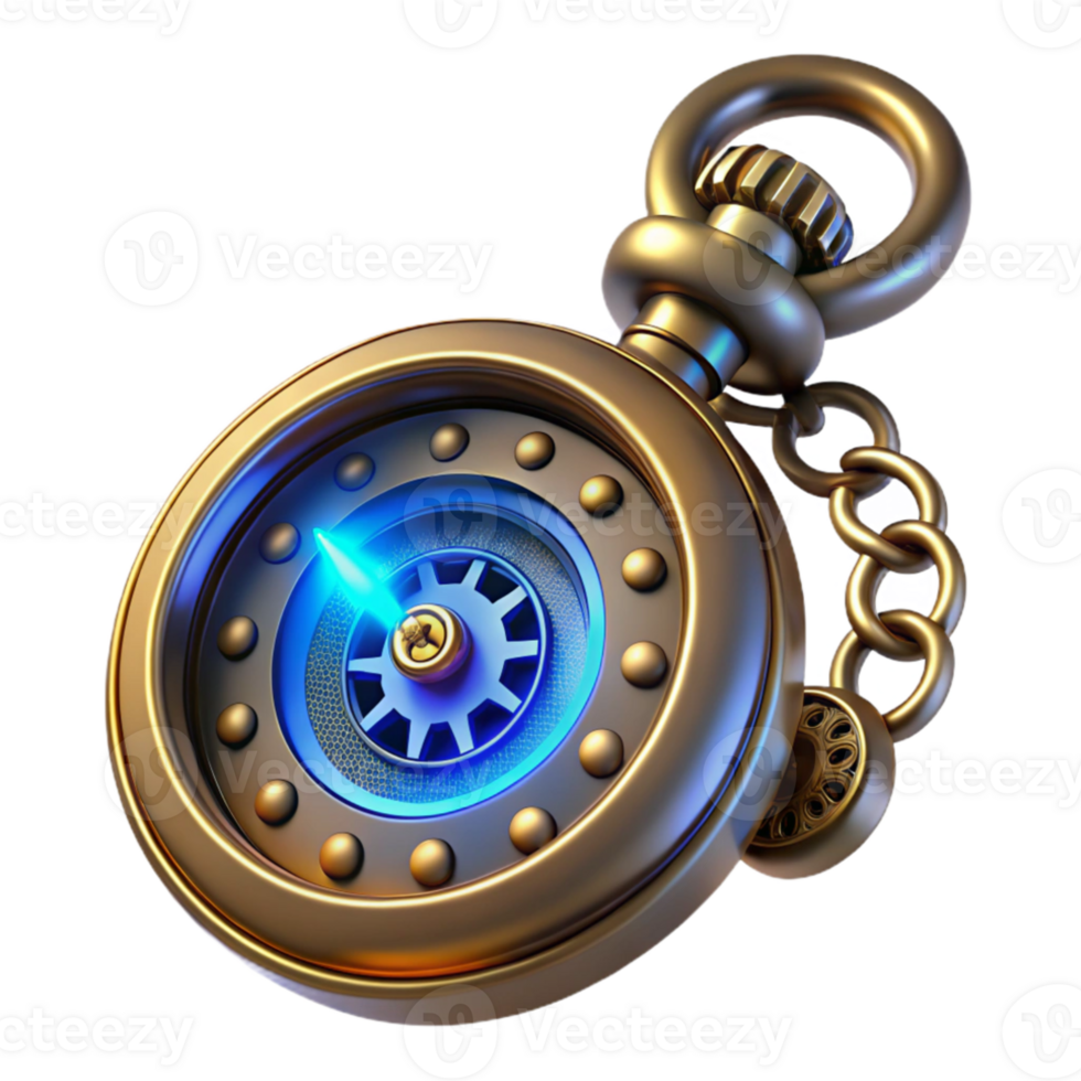 serene modern A steampunk pocket watch, intricate gears and cogs, roman numerals, glowing blue energy core, close-up, ray tracing, octane render original png