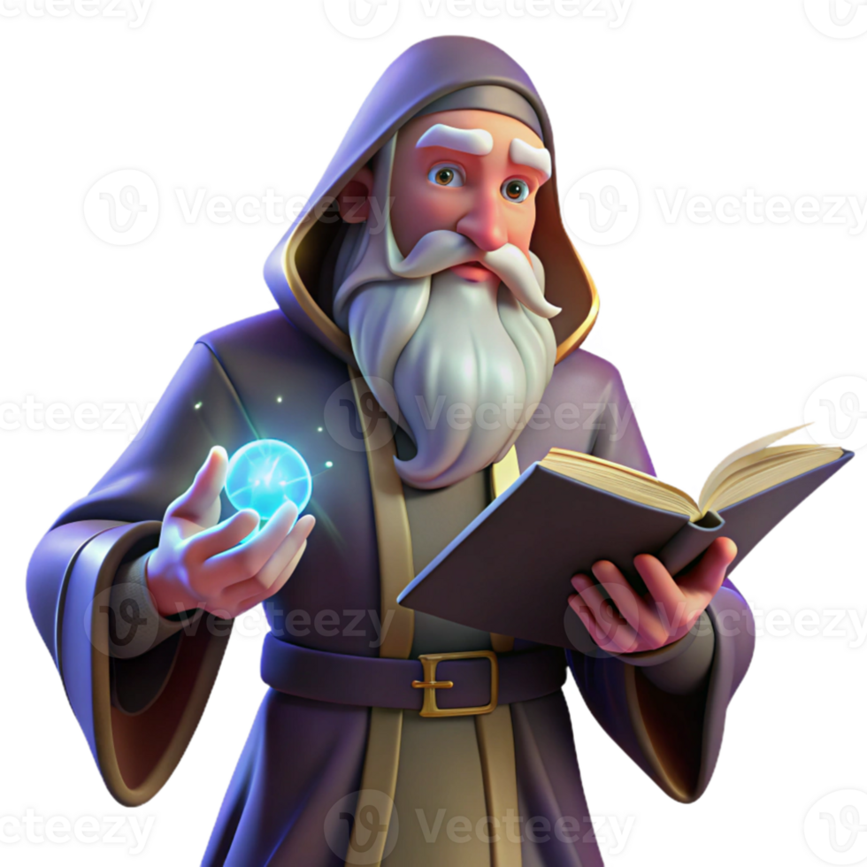 vibrant modern A wise old wizard with a long white beard, casting a spell from his ancient tome, illuminated by the mystical glow of runes. Renaissance painting style, dramatic lighting authentic png