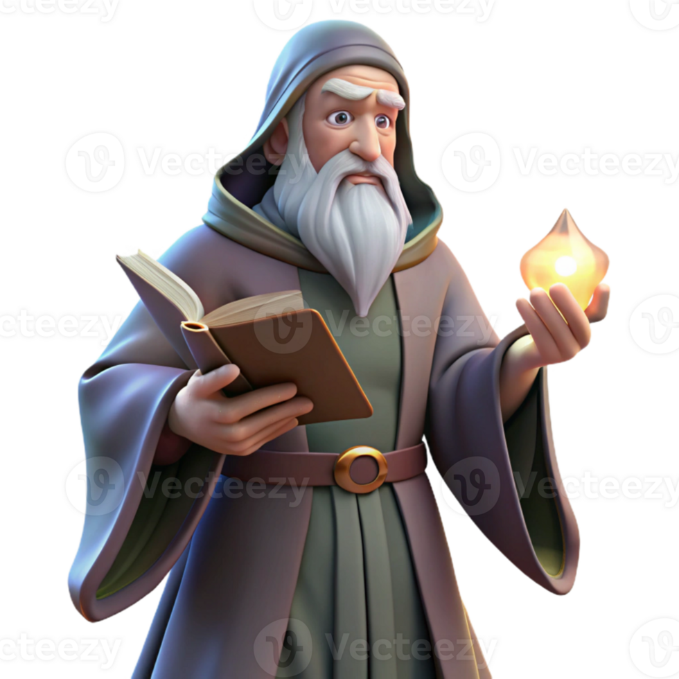 vibrant vintage A wise old wizard with a long white beard, casting a spell from his ancient tome, illuminated by the mystical glow of runes. Renaissance painting style, dramatic lighting original png