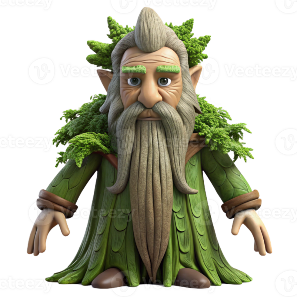 magnificent abstract A wise old treant with moss-covered bark, standing guard in an ancient forest, lit by dappled sunlight. Fantasy art, realistic rendering premium png
