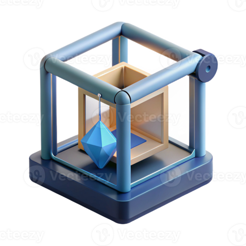 elegant artistic A 3D printer creating a complex geometric shape, studio lighting, minimalist, 4K png