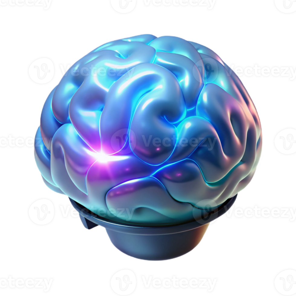 vibrant minimalist A holographic projection of a human brain, pulsating with activity, neon lighting, scientific visualization, high quality png