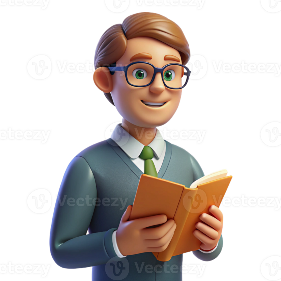 magnificent vintage Portrait of a teacher with a book, lit by warm classroom lighting, in a painterly style genuine png