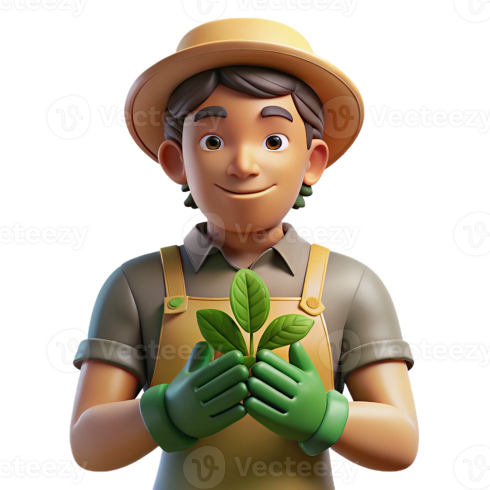 stunning abstract Portrait of a gardener with dirt on their hands and a peaceful expression, lit by sunlight filtering through leaves, in an impressionistic style authentic png
