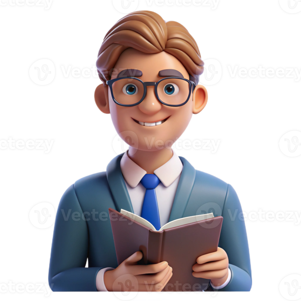 extraordinary artistic Portrait of a teacher with a book, lit by warm classroom lighting, in a painterly style genuine png