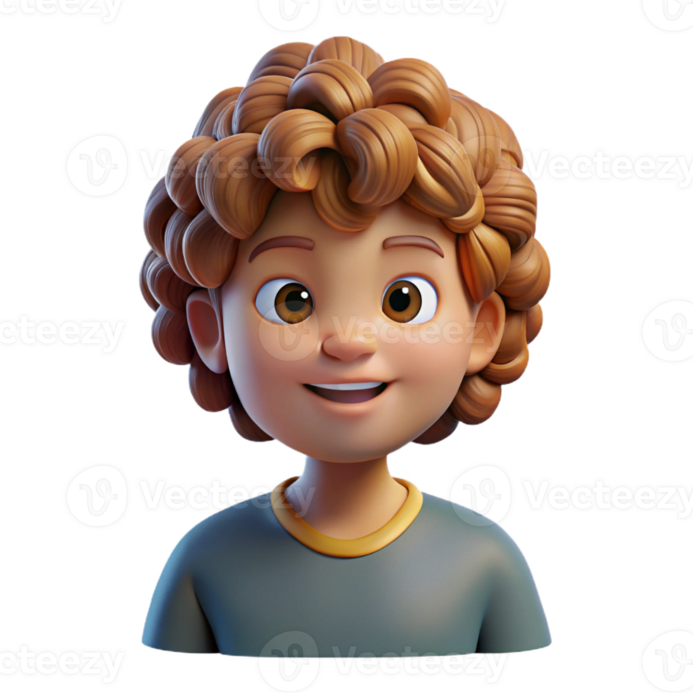 dramatic creative Portrait of a child with curly brown hair and a curious expression, lit by natural sunlight, in a whimsical style premium png